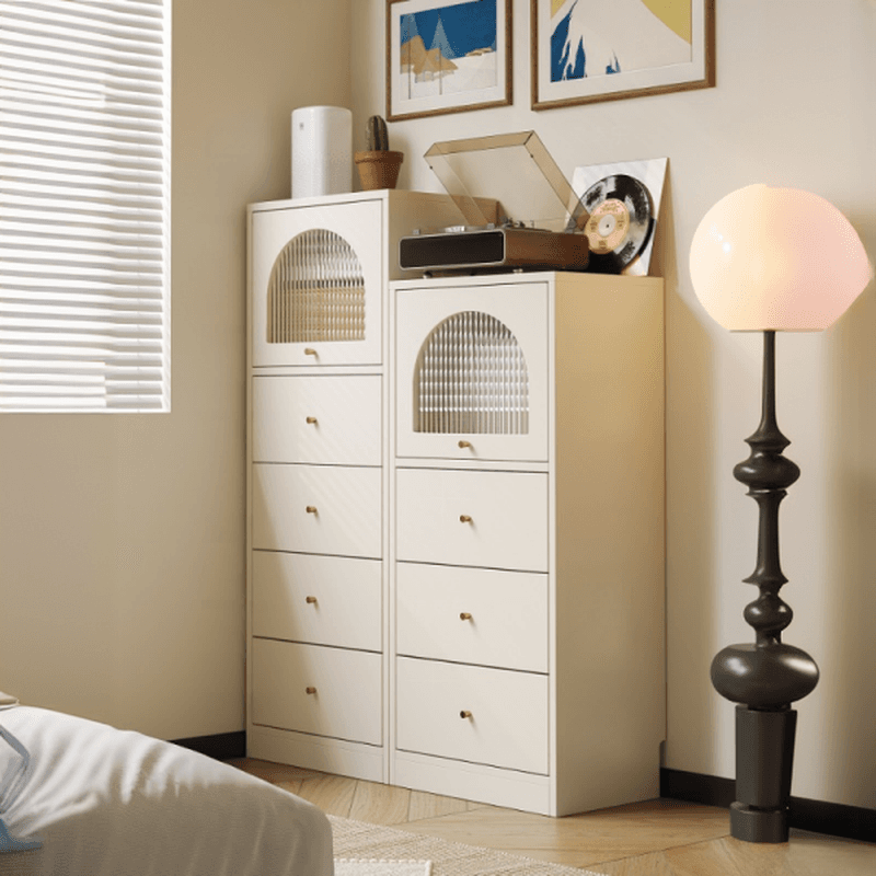Chalk Contemporary Raw Wood Combo Dresser for Sleeping Quarters with 4 Drawers/3 Drawers Hutch Vertical thumbnail 1