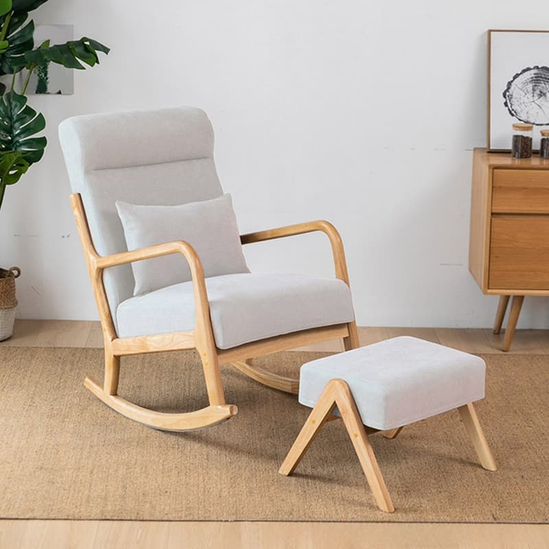 Indoor Use White Cotton Stationary Rocking Chair with Back & Arm thumbnail 1