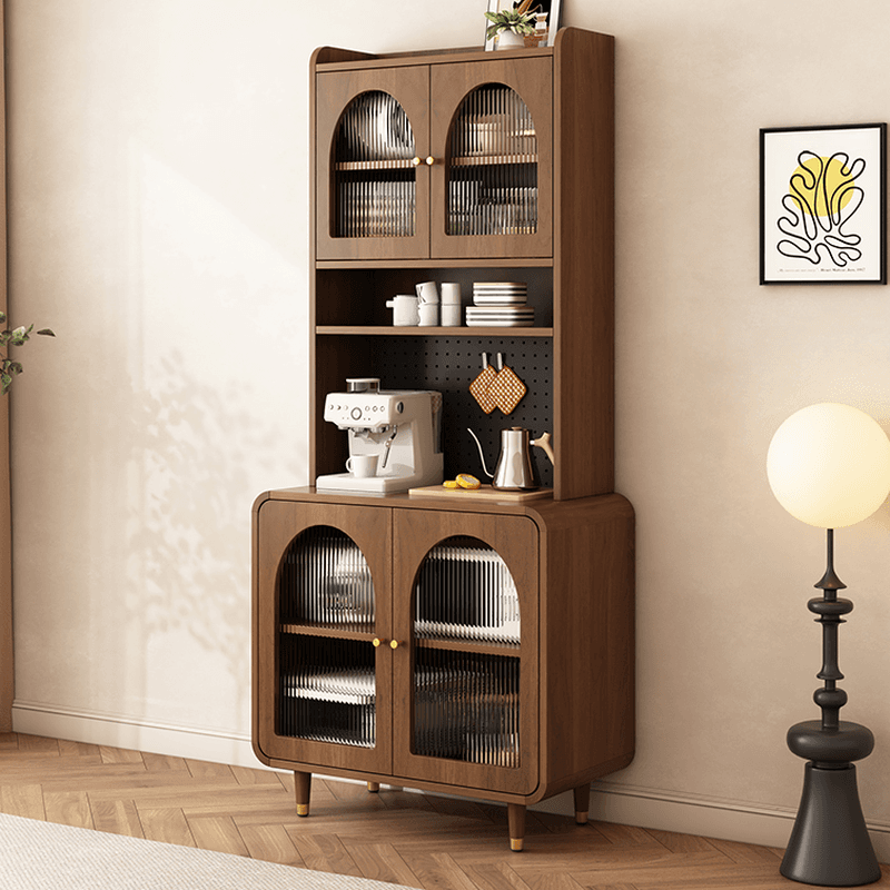 3 Drawers Modish Tan Standard Sink Cabinet with Glass Doors, 2 Shelves/1 Shelf, and Cabinets thumbnail 4