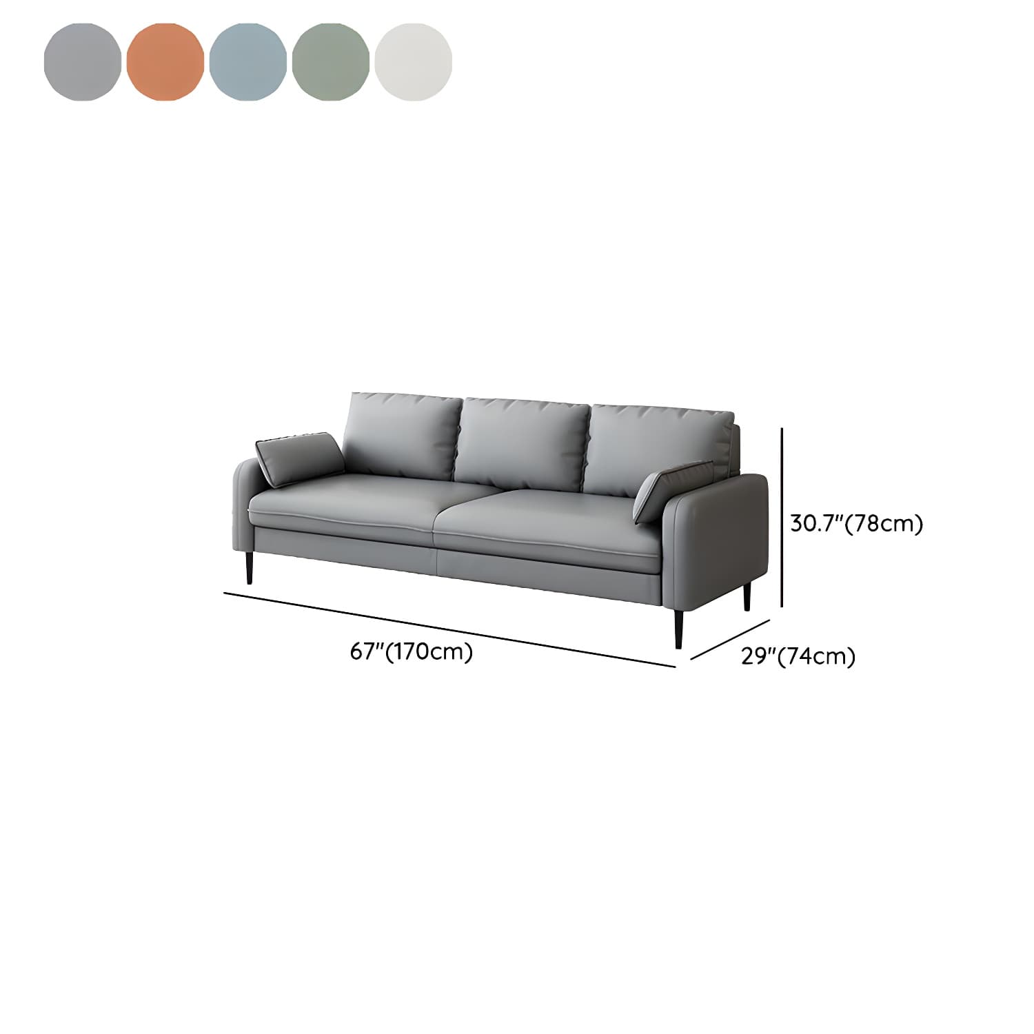 3-Seater Faux Leather Sofa Mid Century Loose Back Square Arm Settee thumbnail 19