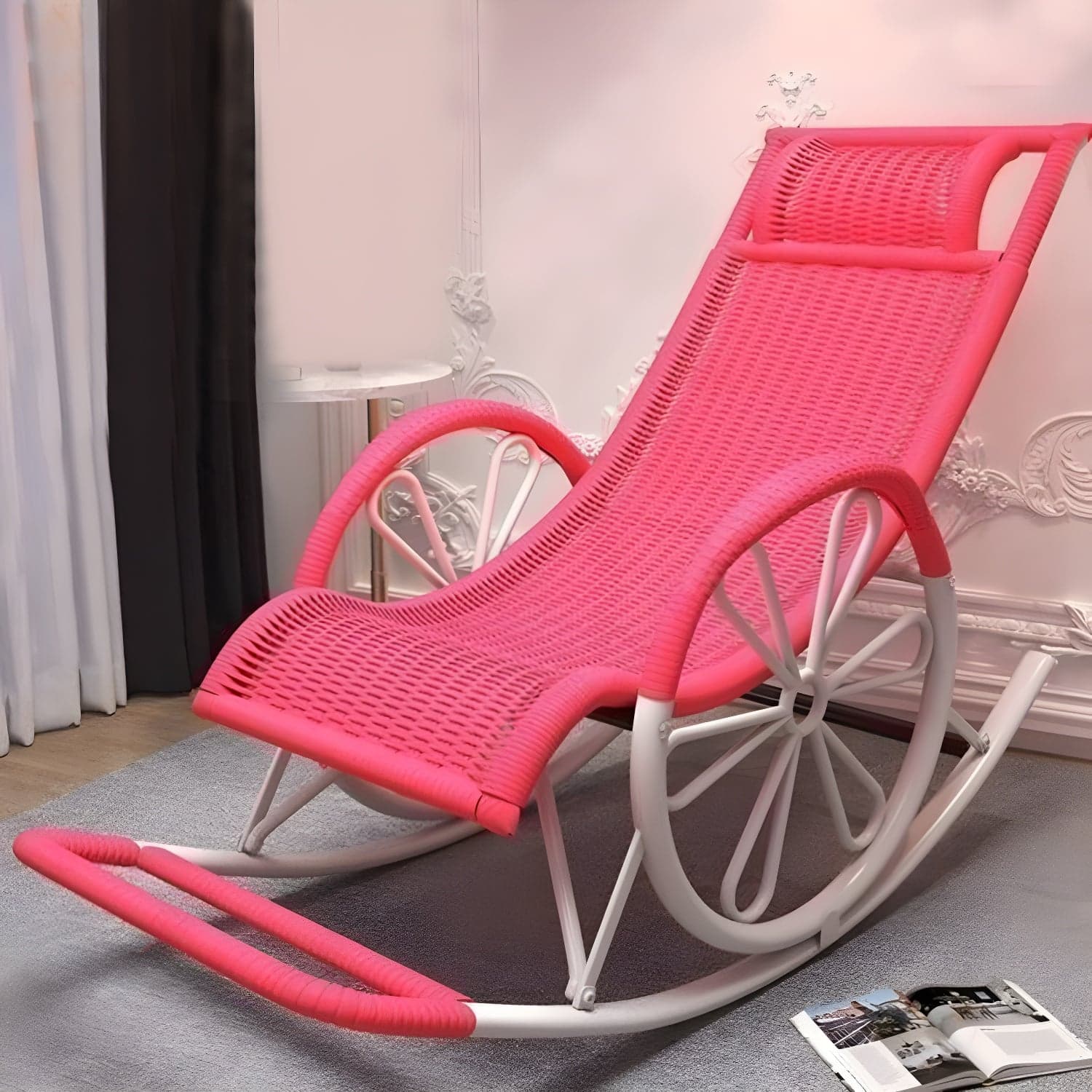 Contemporary Woven Rope Rocker Chair Wicker Rocking Chair for Home Decor thumbnail 6
