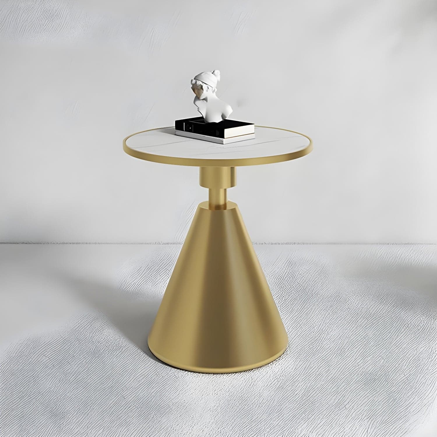 Round Stone Glam Coffee Table with Pedestal Iron Base and Built-in Storage thumbnail 2