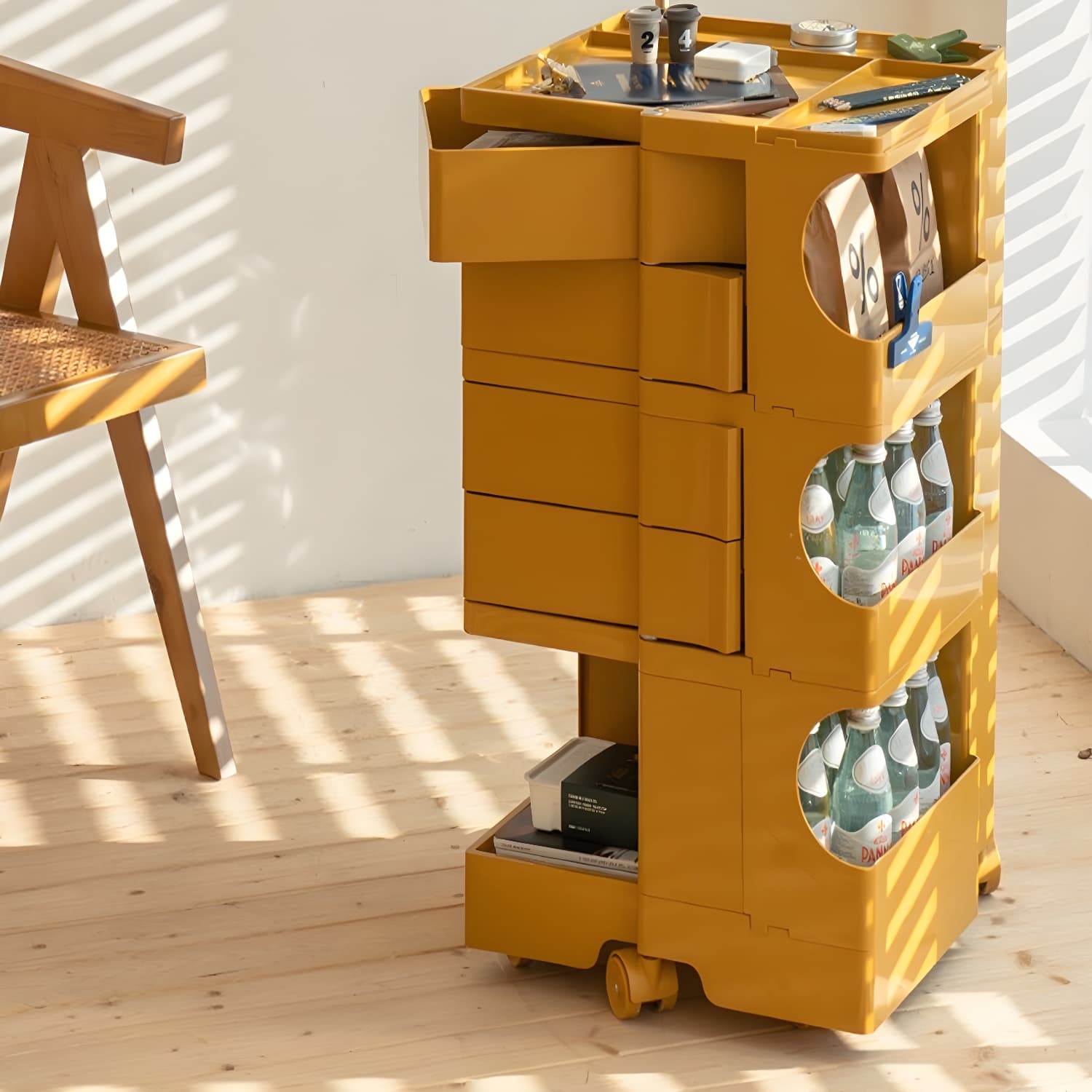 Modern Plastic Night Table Open Storage Night Stand with Wheels thumbnail 18