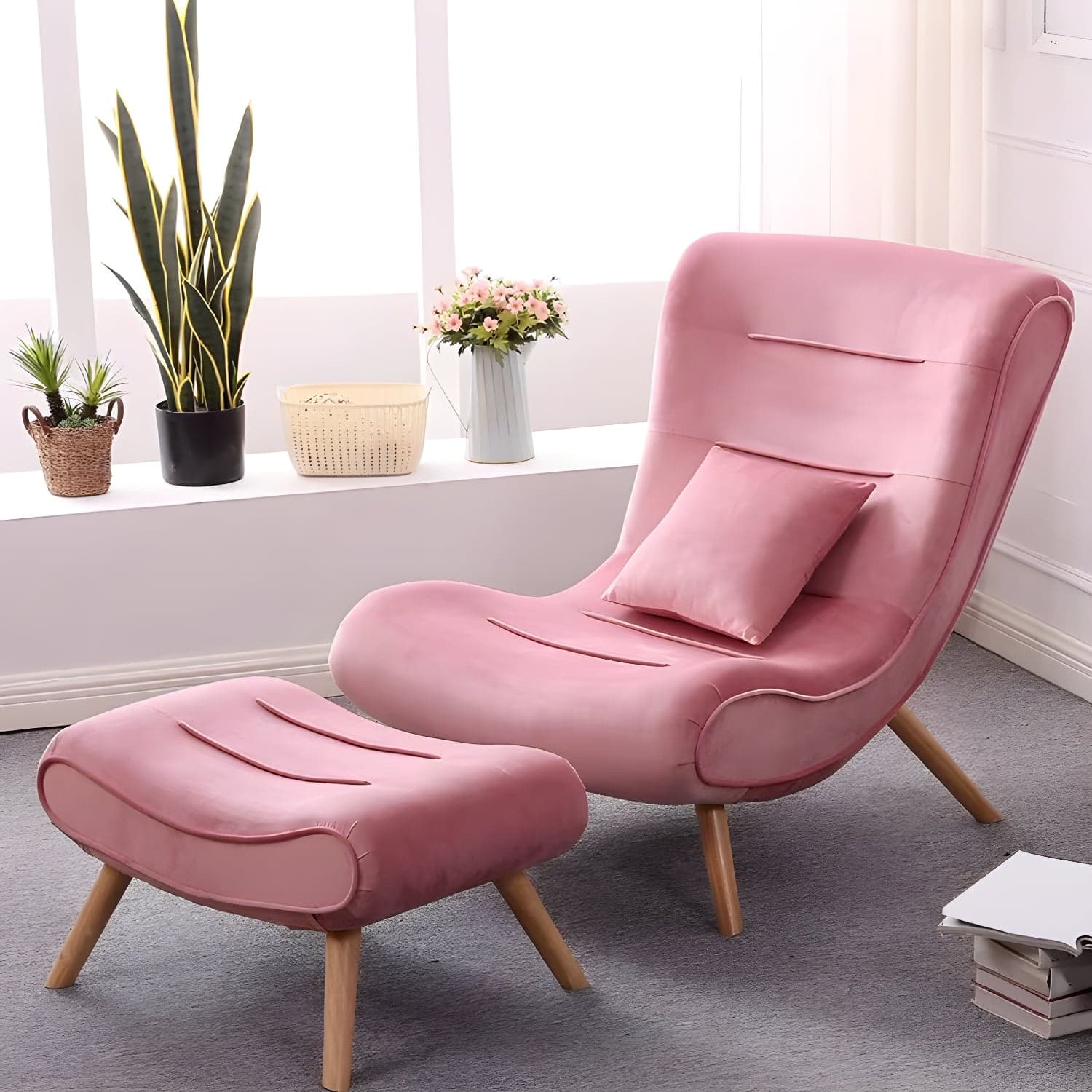 Modern Cushions Rocker Chair Solid Wood Frame Spindle Rocker Chair with Ottoman thumbnail 11