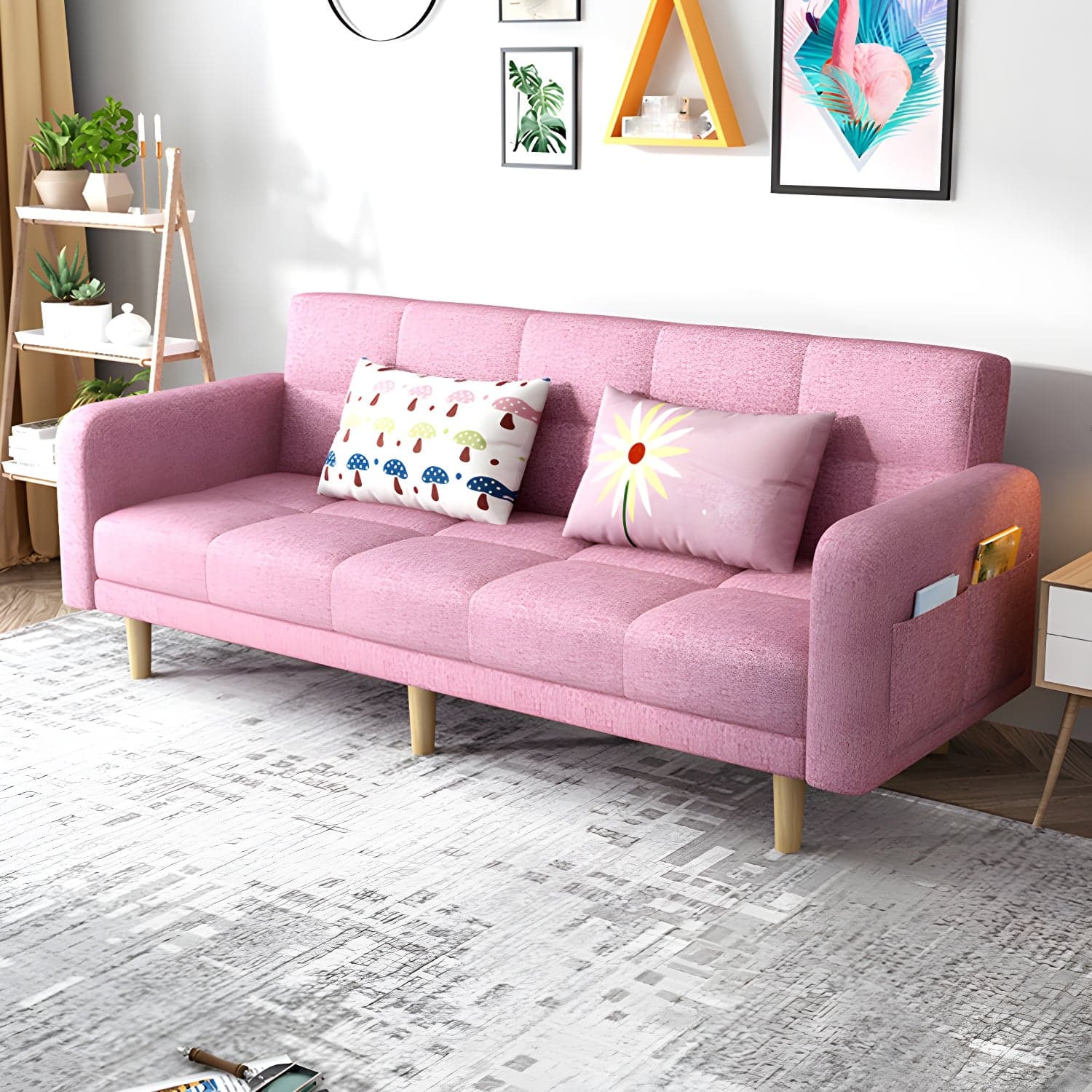 Modern Linen Tufted Sofa Bed 31"H Convertible Sofa with Square Arm thumbnail 8