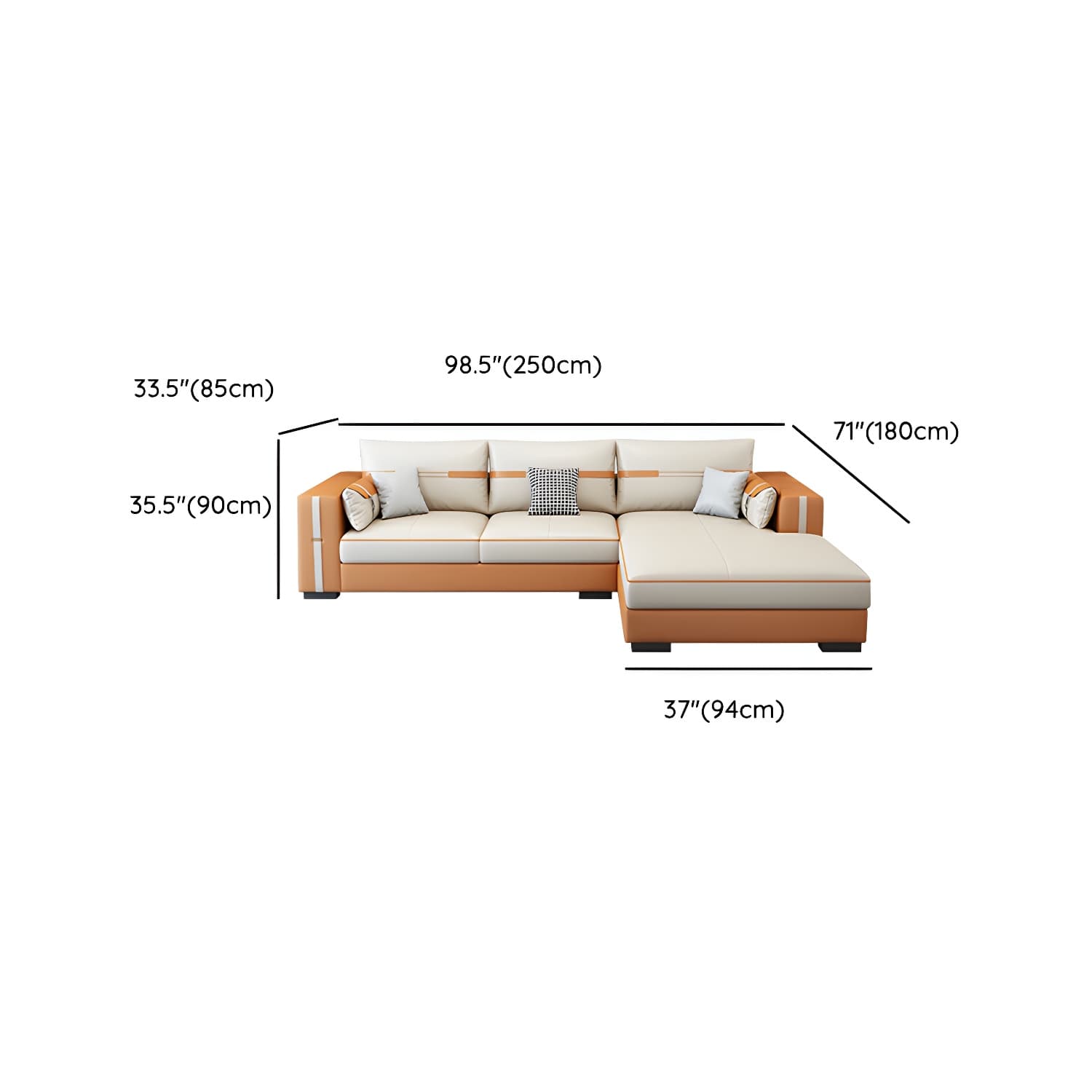 Scandinavian Wood Frame Beige Faux Leather Stationary Sectional Sofa with Cushion Back thumbnail 19