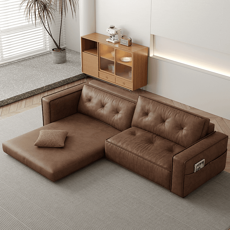 Mocha Pu Leather Convertible Sofa with Armrest for Drawing Room thumbnail 2