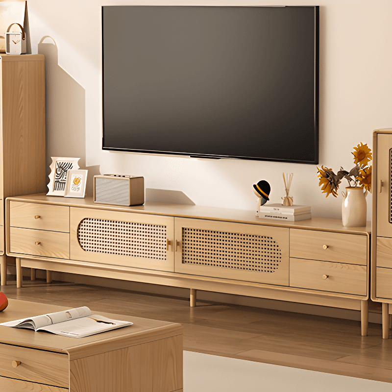 Solid+Engineered Wood TV Stand with 4 Drawers, 2 Cabinets, Cable Management, and Variable Shelf thumbnail 4