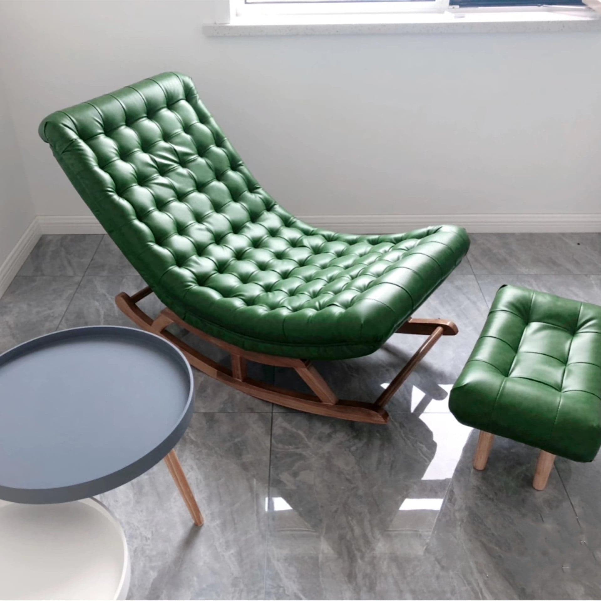Stationary Ergonomic Rocking Chair with Rear & Ottoman, Green/Yellow/Coffee thumbnail 5