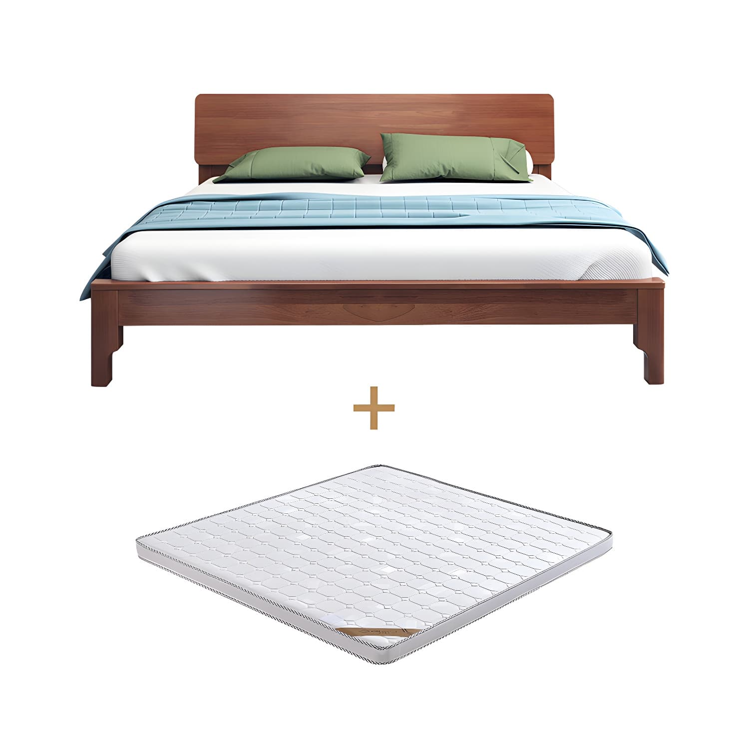 Scandinavian Solid Wood Bed with Rectangle Headboard and 4 Legs thumbnail 12
