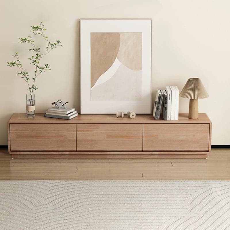 Modern Wood TV Stand with Drawers and Low Height, Featuring Cable Management thumbnail 1