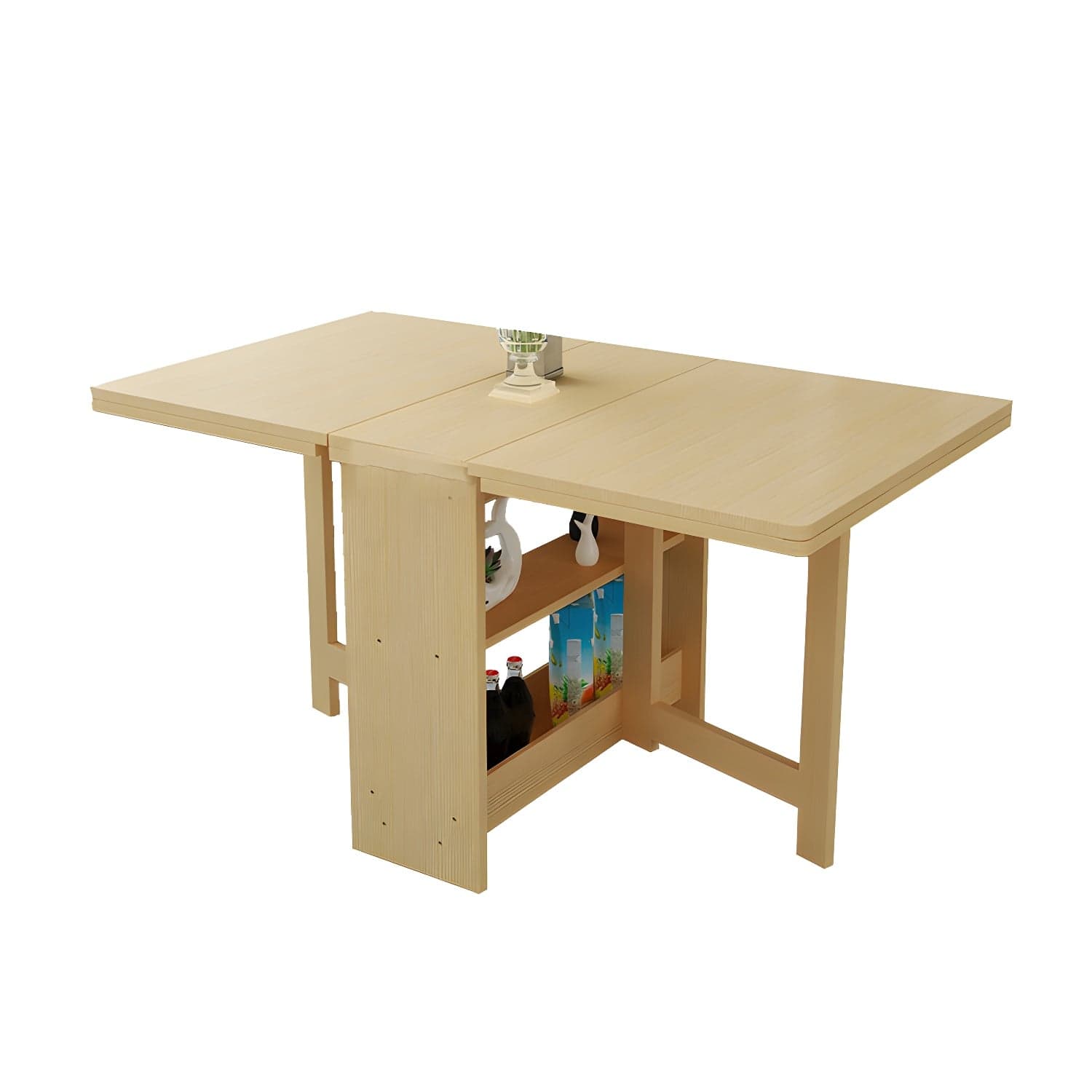 Modern Rectangular Wood Dining Table with Pedestal Base, Seats 4, Drop Leaf Design thumbnail 2