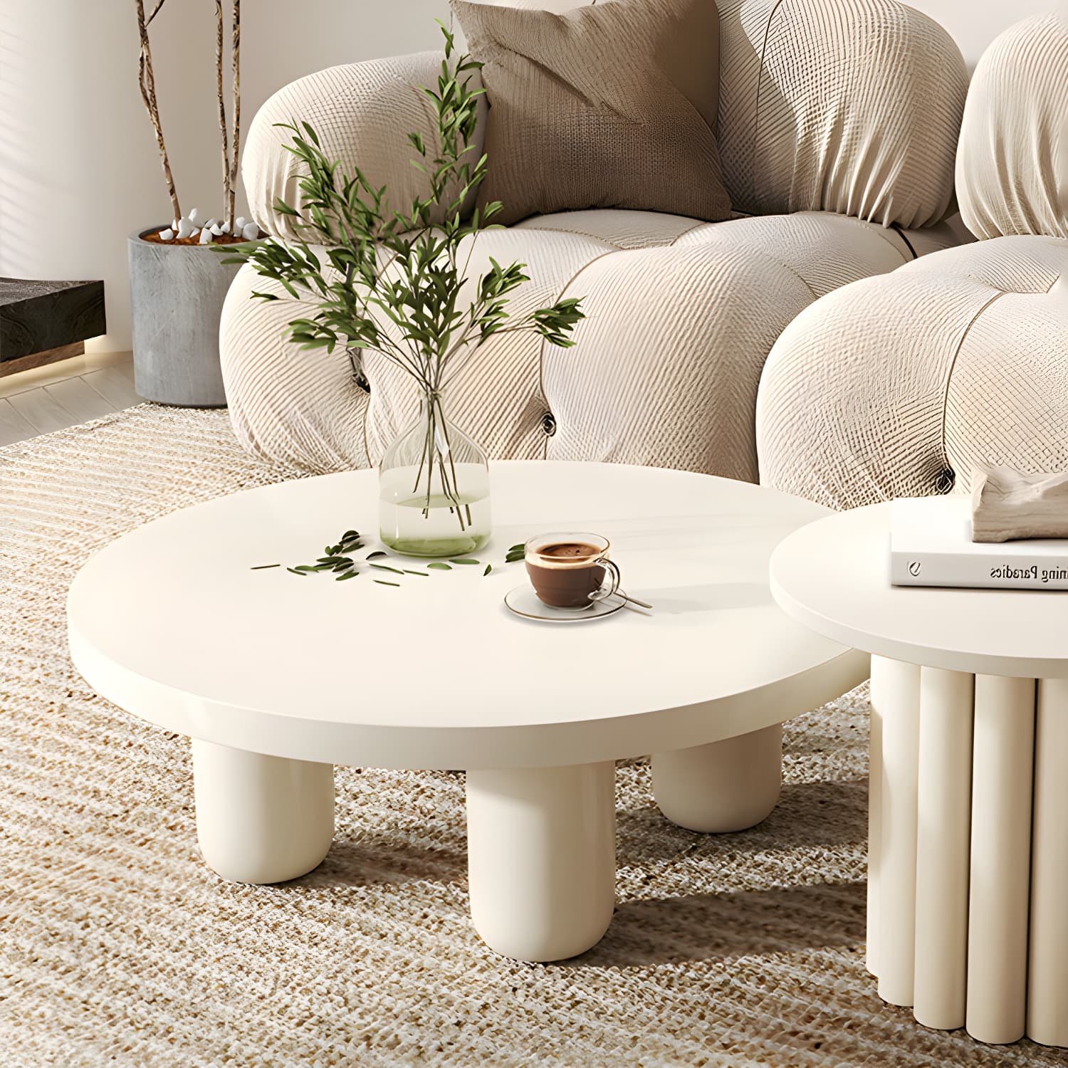 Coffee Cocktail Table 4 Legs Round Wooden Scandinavian Brown thumbnail 10