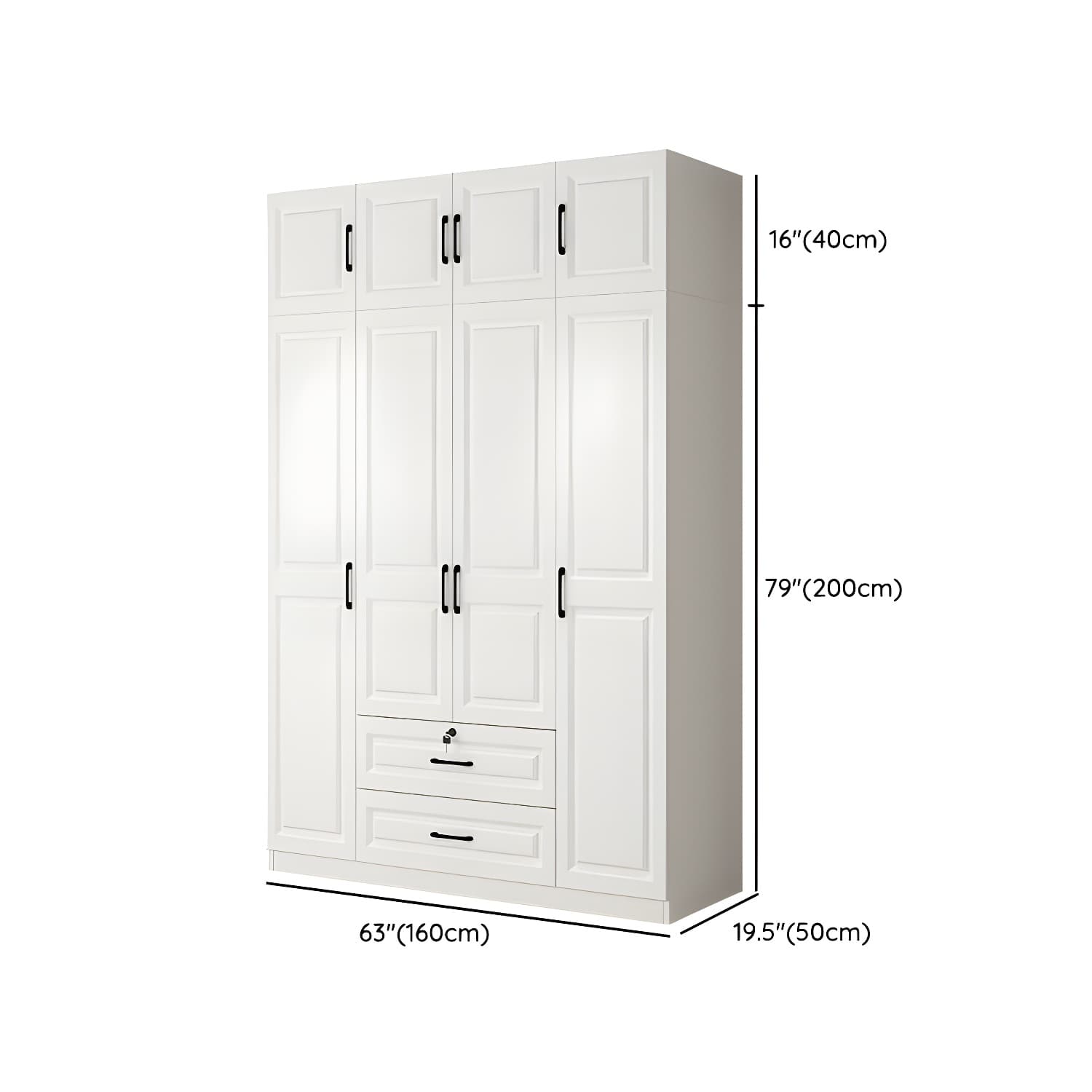 Wood White Modern Wardrobe Armoire with Drawers, Shelves, and Clothing Rod thumbnail 22