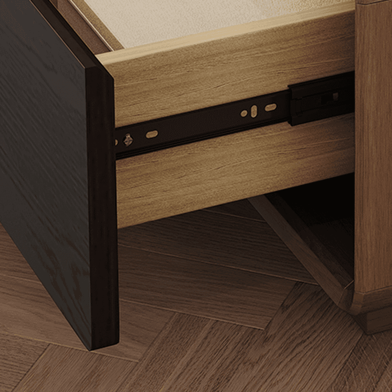 Mid-Century Modern Natural Wood TV Stand with Shelf, 2-Drawer, Hutch, and Cable Management thumbnail 4