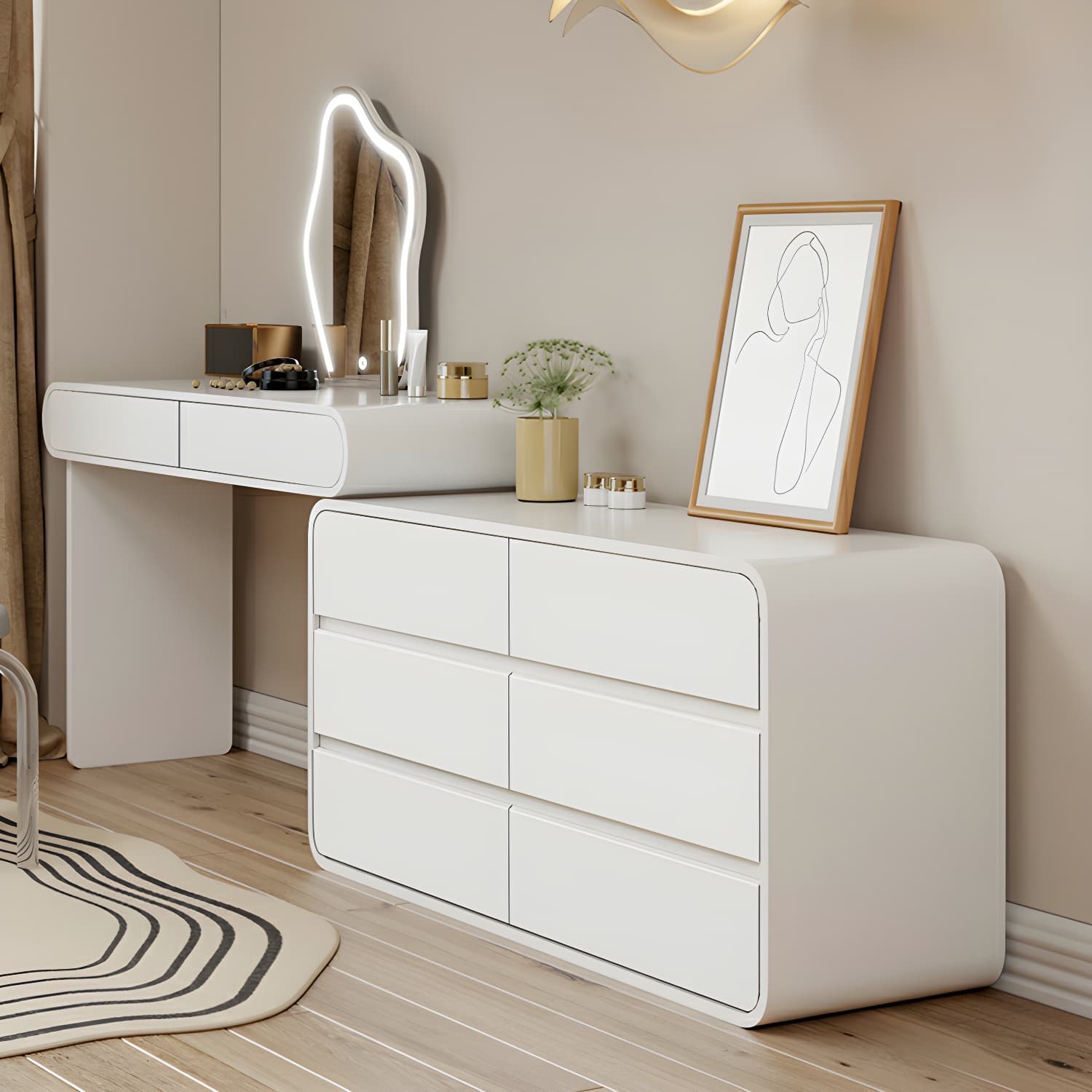 Modern White Wooden Makeup Vanity With Soft Close Drawers & Easy Assembly, Standard Width thumbnail 8