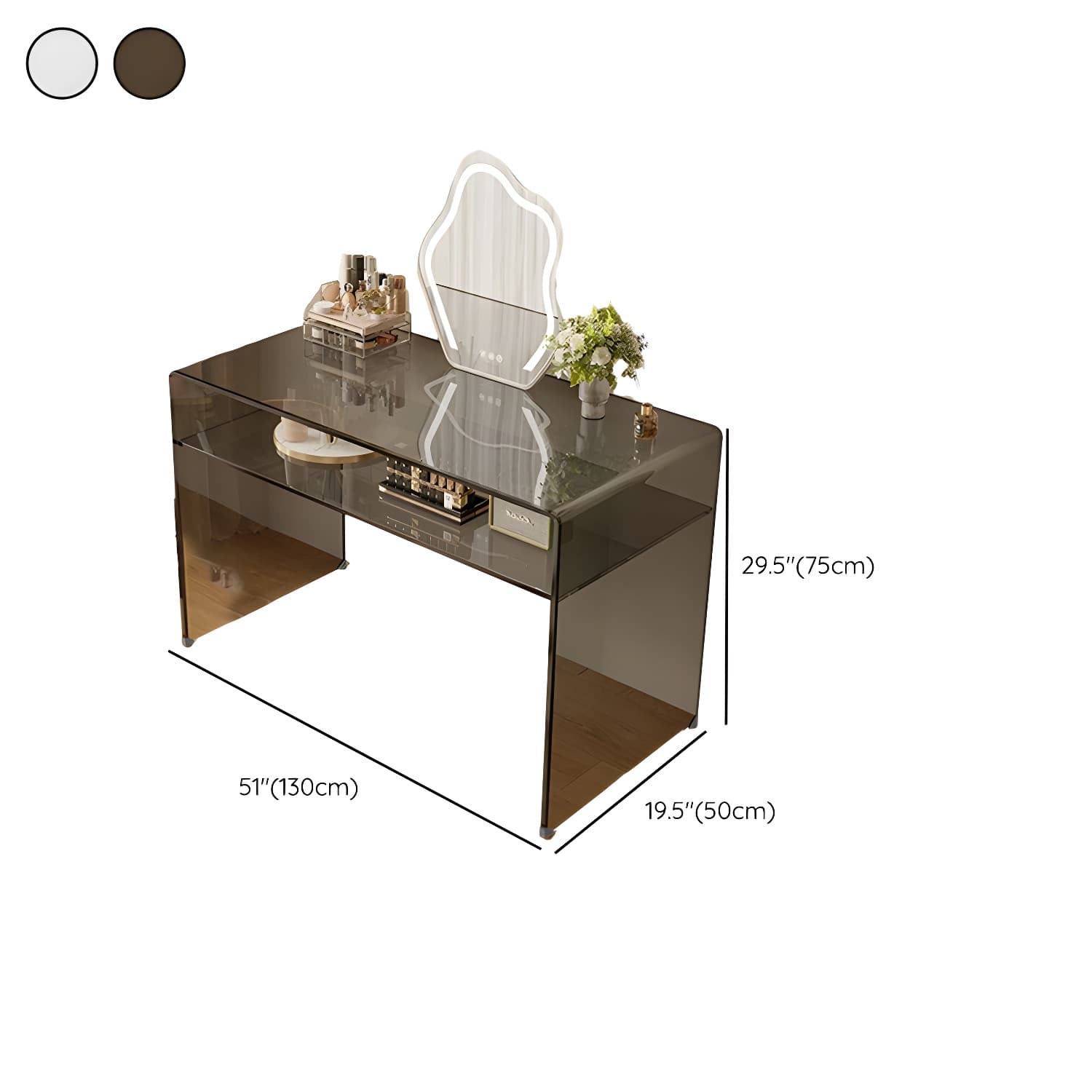 Transparent Glass Rectangular Dressing Table Double Base with Partition thumbnail 26