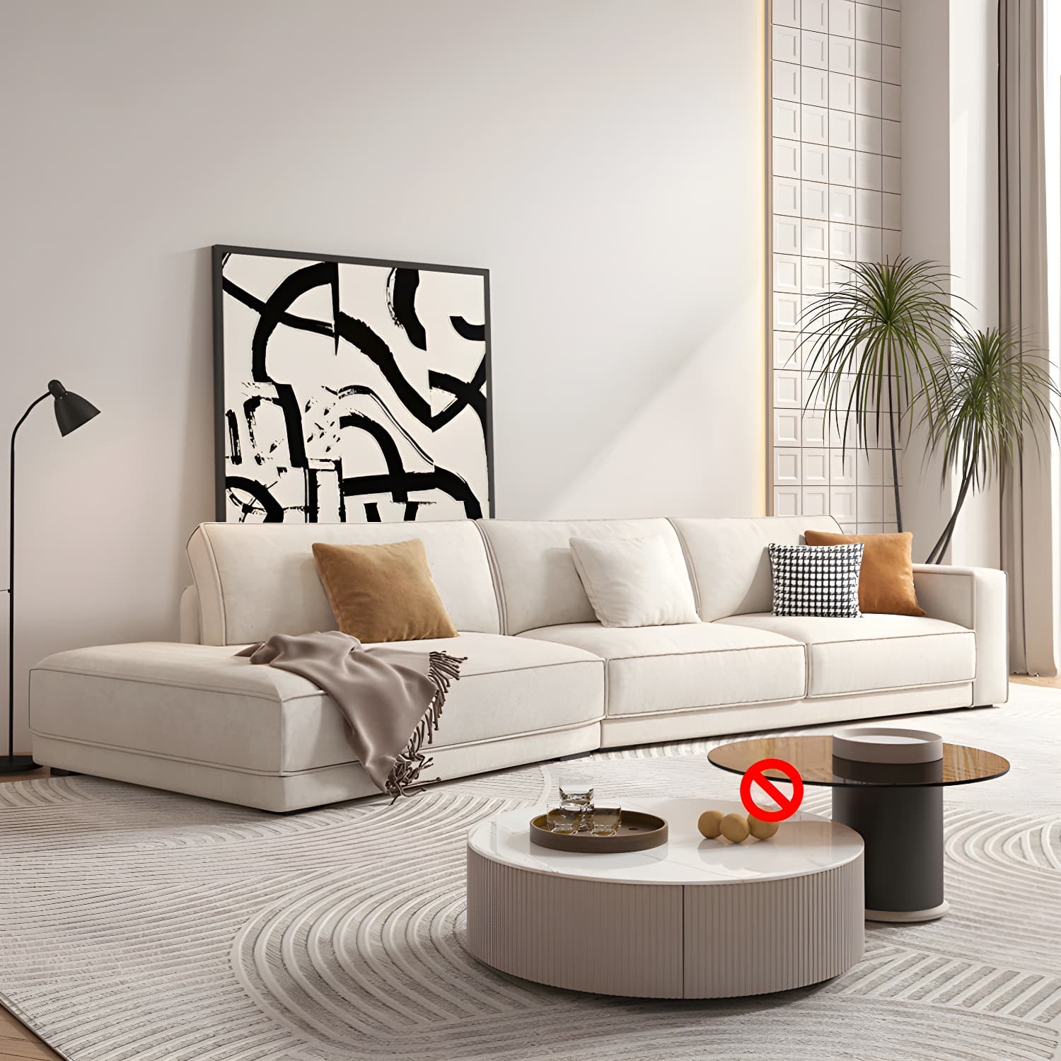 Modern Beige Linen L-Shape Sofa Chaise with Square Arm in Wood Frame thumbnail 1