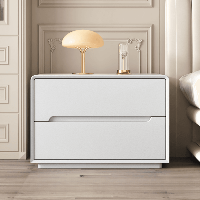 Trendy Drawer Storage Bedside Table with 2 Drawers and Vinyl Leather Countertop thumbnail 2