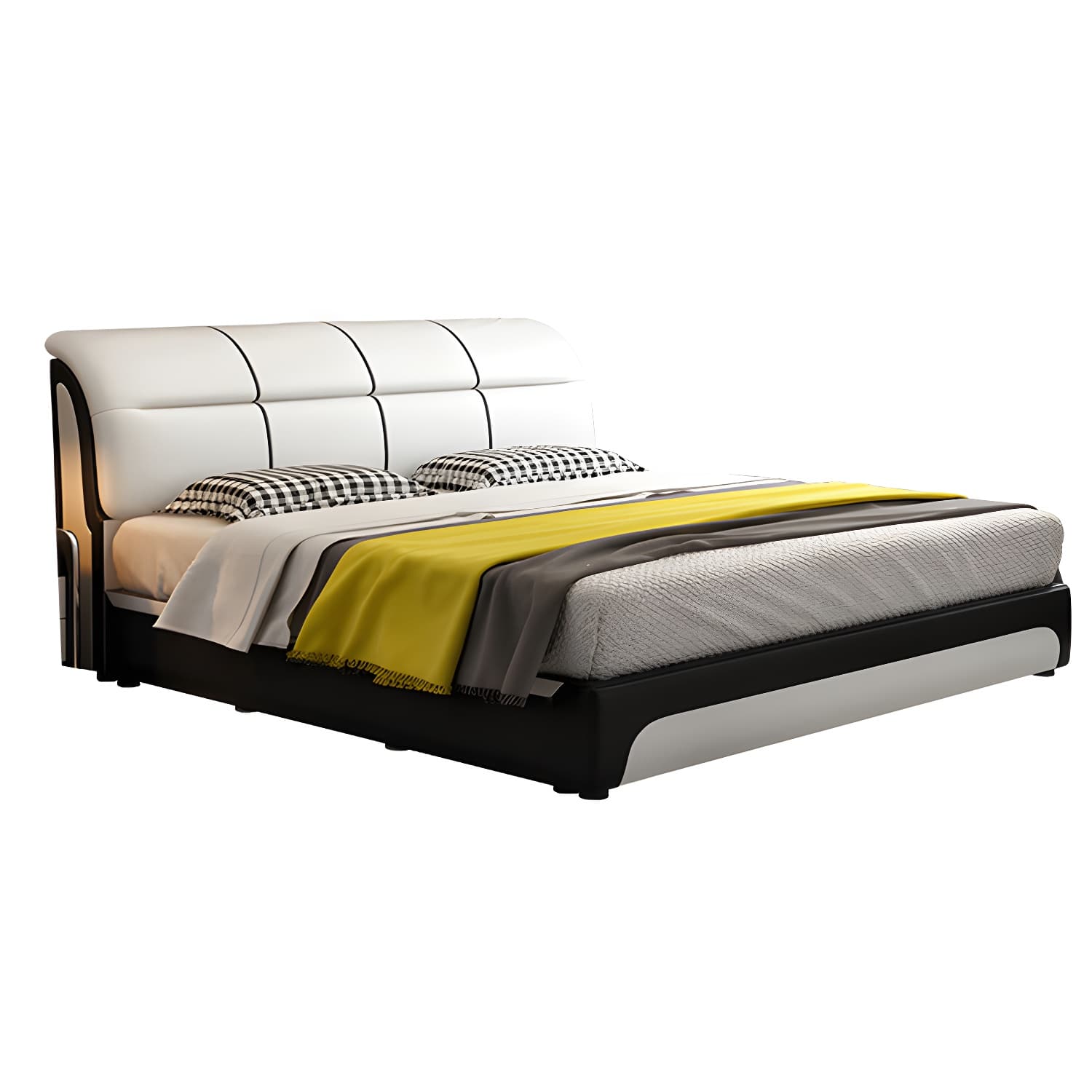 Glam Light Beige Bed Upholstered Wood Bed Frame with Headboard thumbnail 5