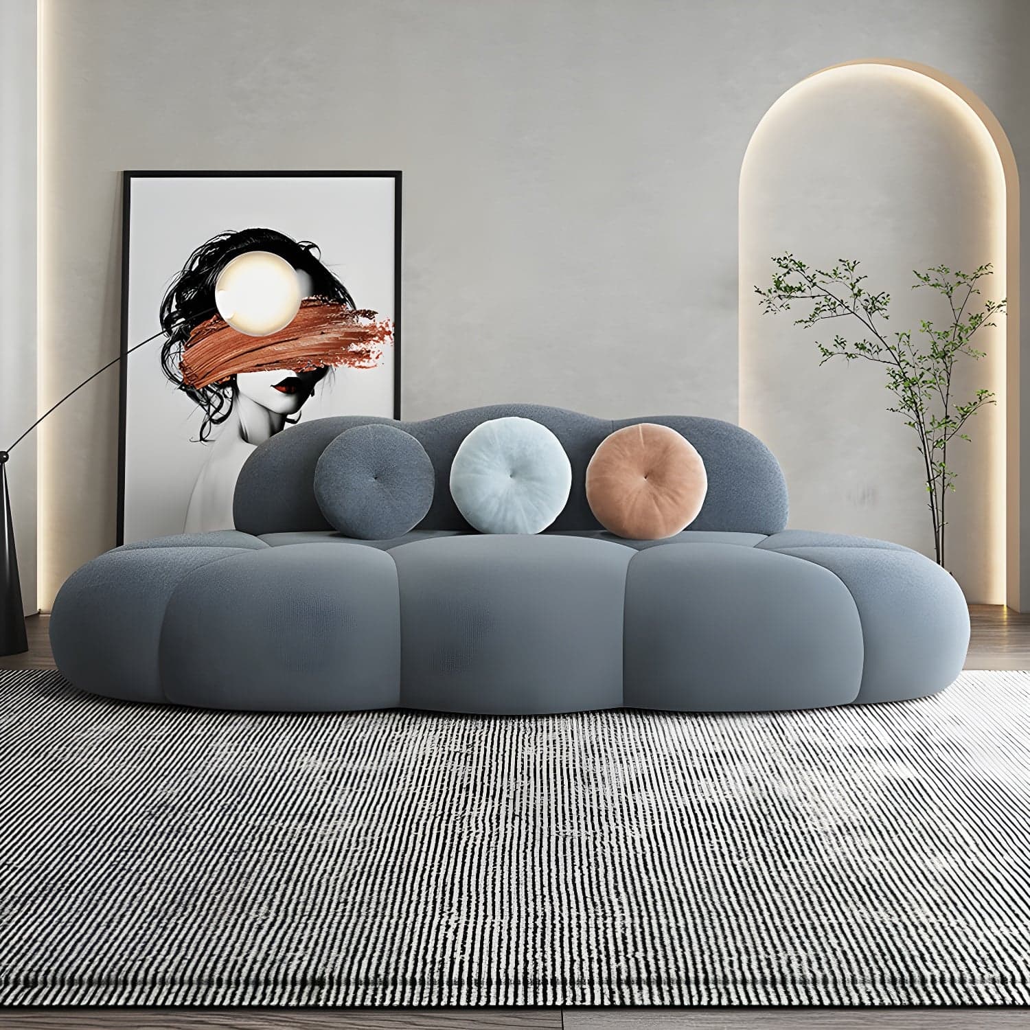 Contemporary Armless Wool Sofa with Tight Back and 3 Pillows thumbnail 3