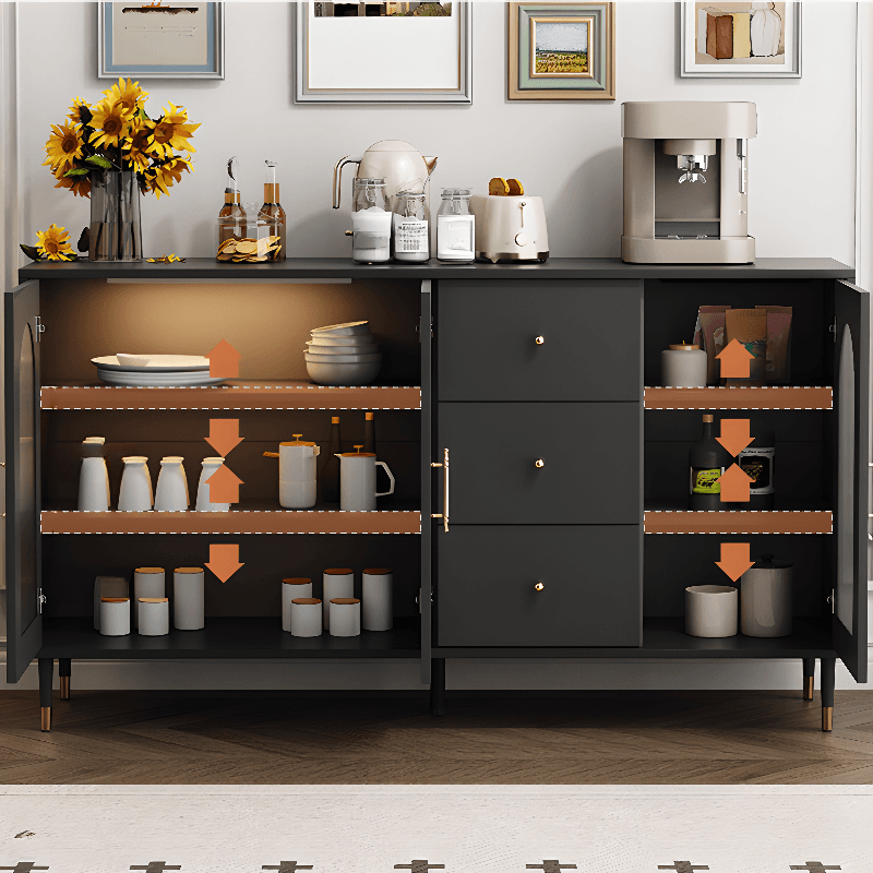 Standalone Accent Cabinet in Black with Glass Door, Alterable Shelf and Illuminating, Soft Close Drawer and 1 Cabinet/2 Cabinets in a Casual Style thumbnail 3