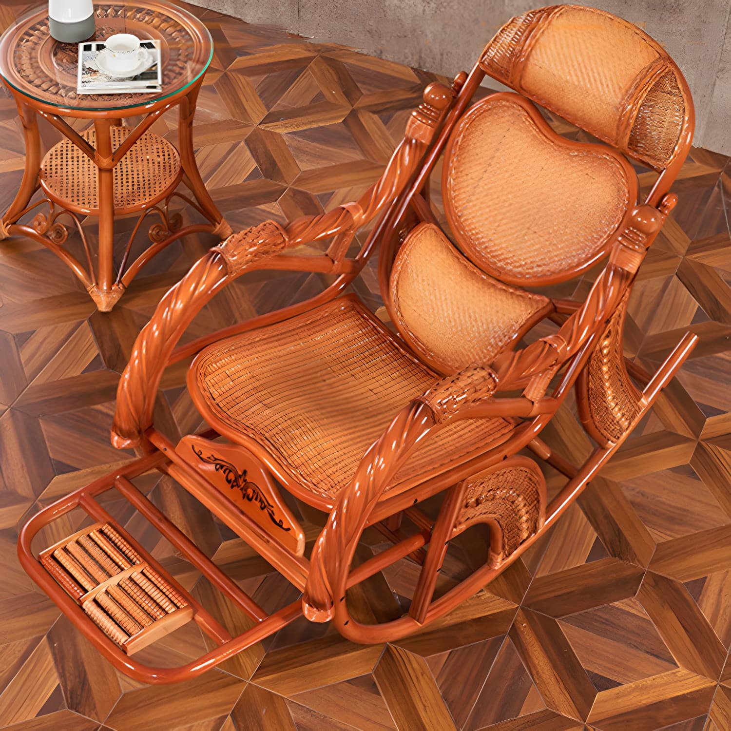 Mid Century Modern Recliner Chair Rattan/Wicker Recliner Chair for Living Room thumbnail 19