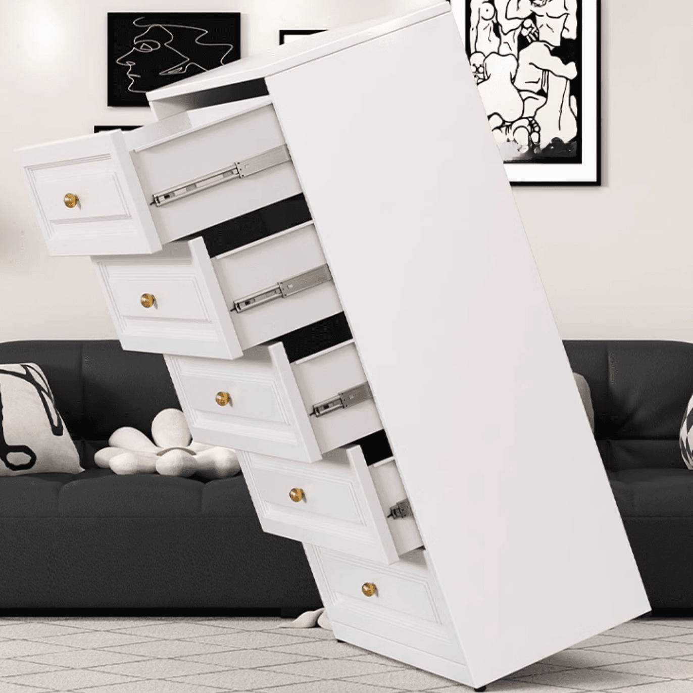 Chalk Casual Metal Bachelor Chest/Semainier with 5 Drawers/3 Drawers/4 Drawers in Vertical/Horizontal Orientation thumbnail 5