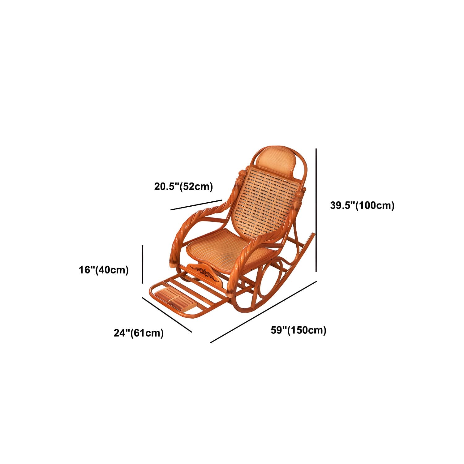 Mid Century Modern Recliner Chair Rattan/Wicker Recliner Chair for Living Room thumbnail 30