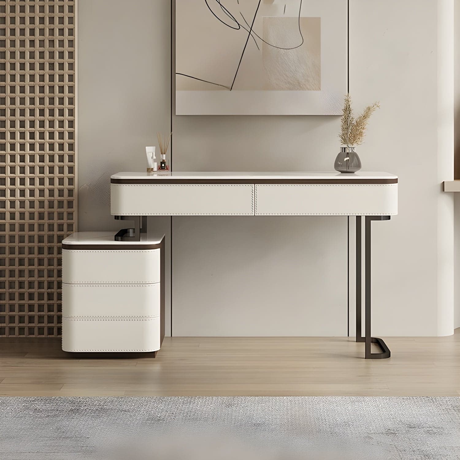 Modern Wood Vanity with Stone Top & 5 Drawers & Jewelry Storage & Assembly Required thumbnail 2
