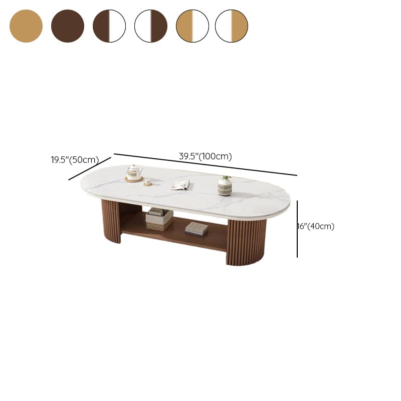 Oval Natural Wood Coffee Table with Twin Support Base, Repository, and 1 Shelf thumbnail 14