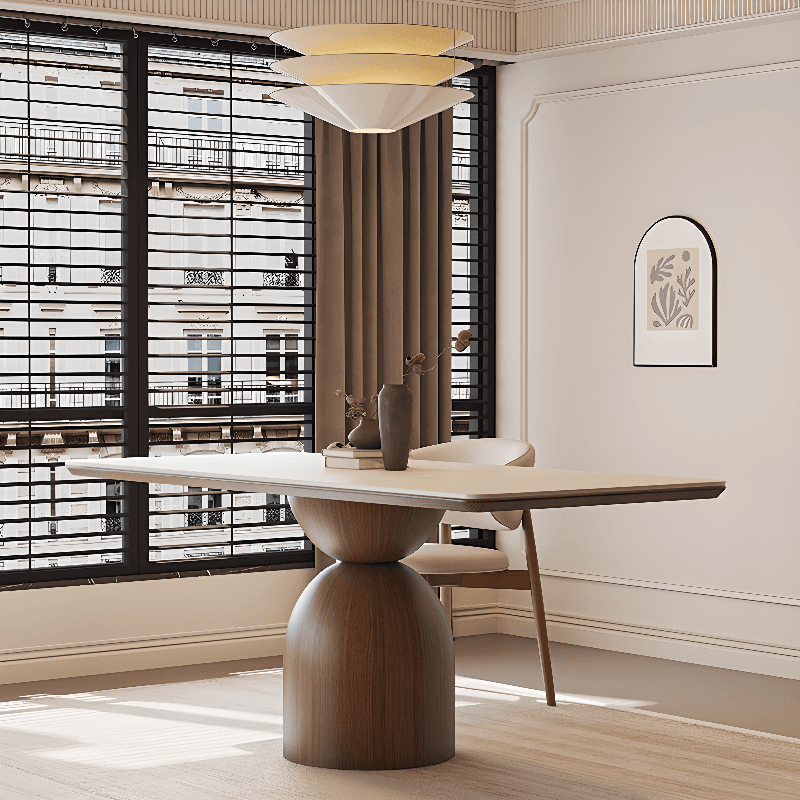 Modern Dining Table Set with Chalk Slate Tabletop, Four Legs and Upholstered Back Cushion Chair for Seats 6/for 4 thumbnail 4