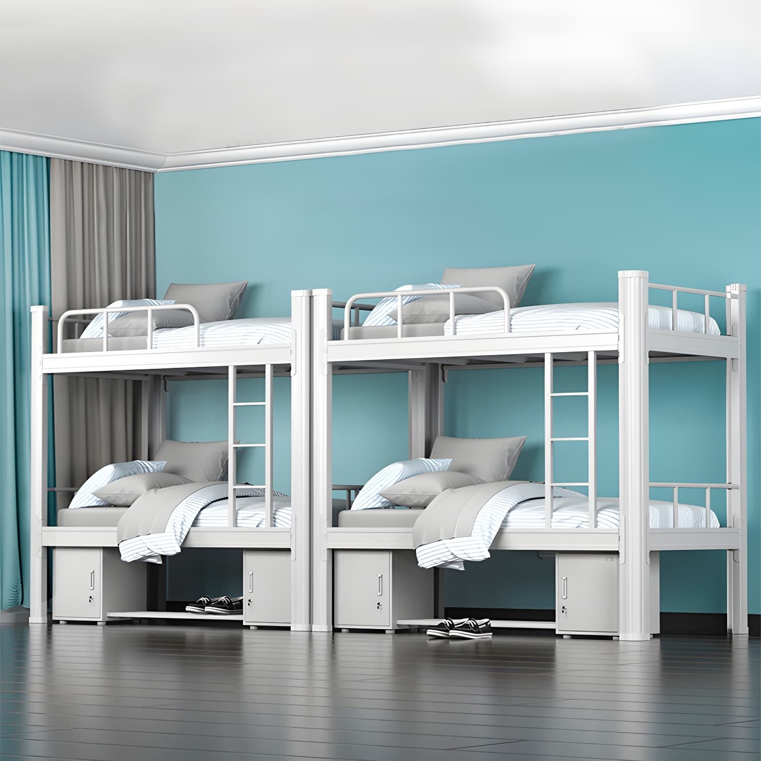 Contemporary Iron Bunk Bed with Metal Legs and Open-Frame 70.87" High thumbnail 6