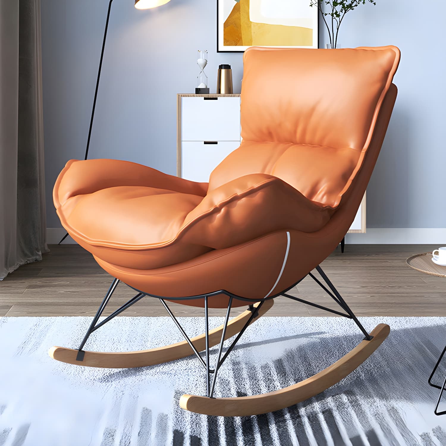 Contemporary Rocking Chair Solid Wood Rocker Chair with with Seat Cushion thumbnail 9