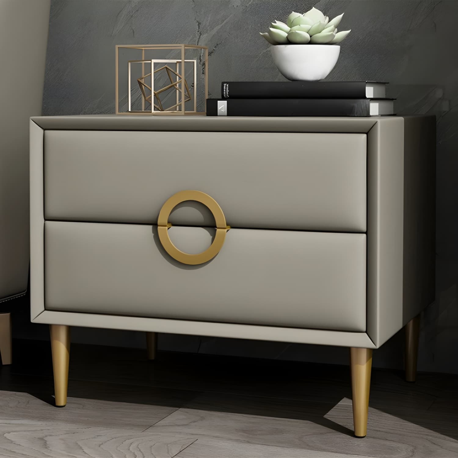 Glam Style Solid Wood Two Drawers Nightstand with Legs for Bedroom thumbnail 15