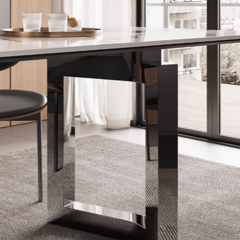Dining Table Set with Slate Stone Top, Two-sided Pedestal, Padded Chair, Back, for 6 People/4 People in White thumbnail 7