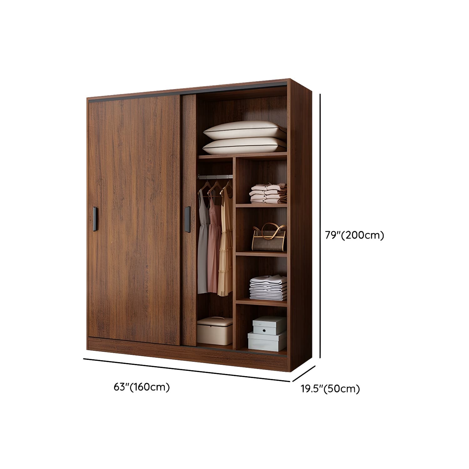 Contemporary Brown Wood Wardrobe Armoire with Clothing Rod & Shelves thumbnail 14