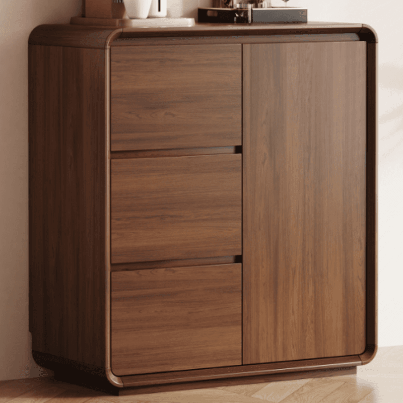 Sepia Simplistic Sideboard with 3 Drawers, Standard Size, Adjustable Shelving, and Multiple Doors Storage Cabinets