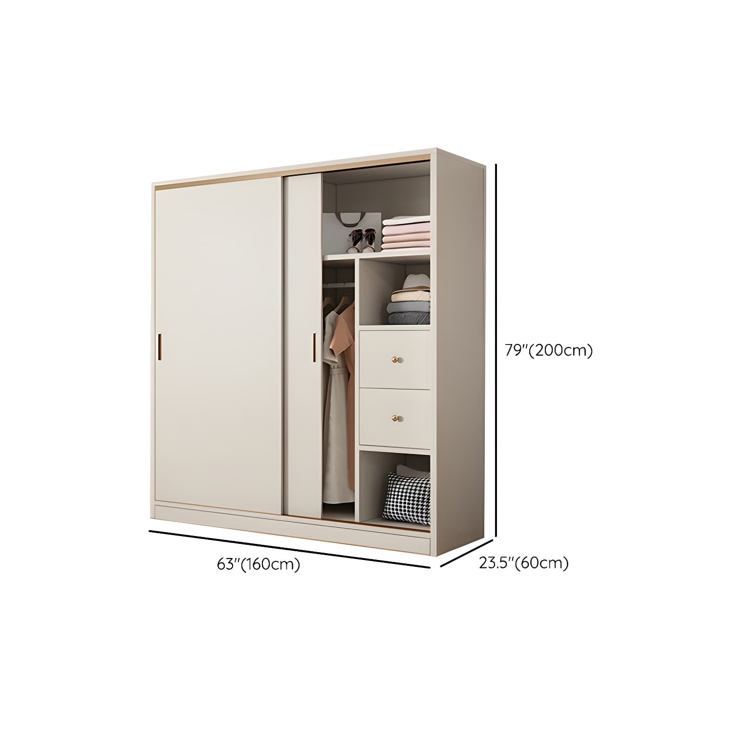 Modern White Wood Wardrobe Armoire with Sliding Doors and Soft Close Drawers thumbnail 12