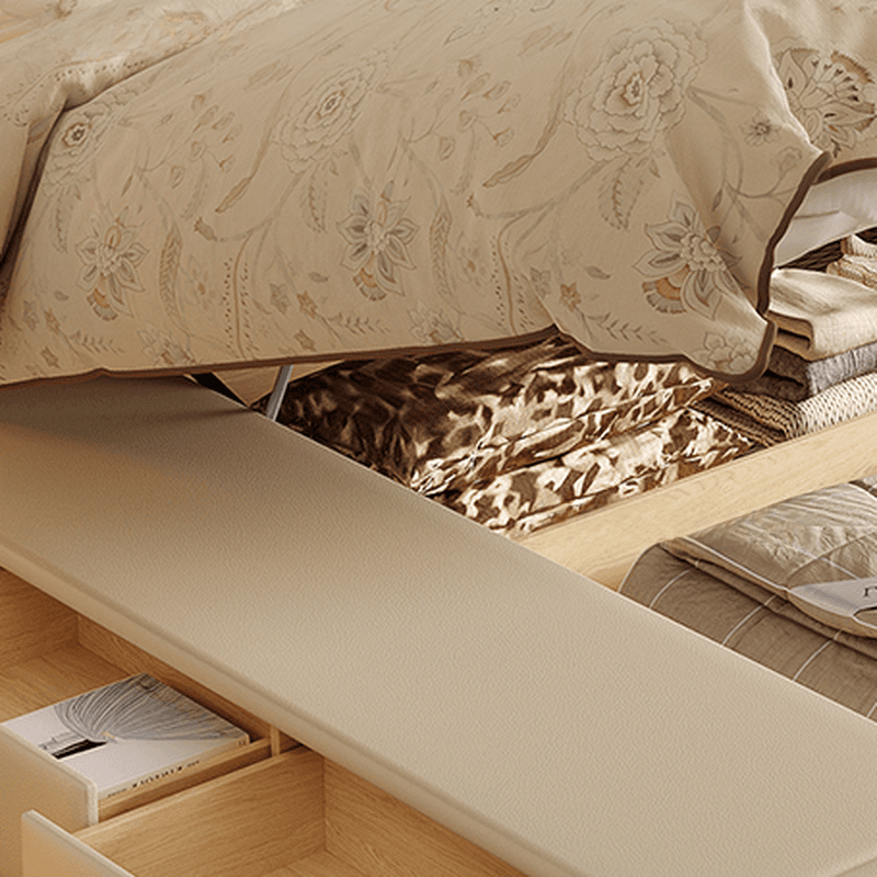 Solid Color Storage Included Panel Bed with 3 Storage Boxes, Panel Headboard, and Sponge Upholstery for Bedroom thumbnail 7