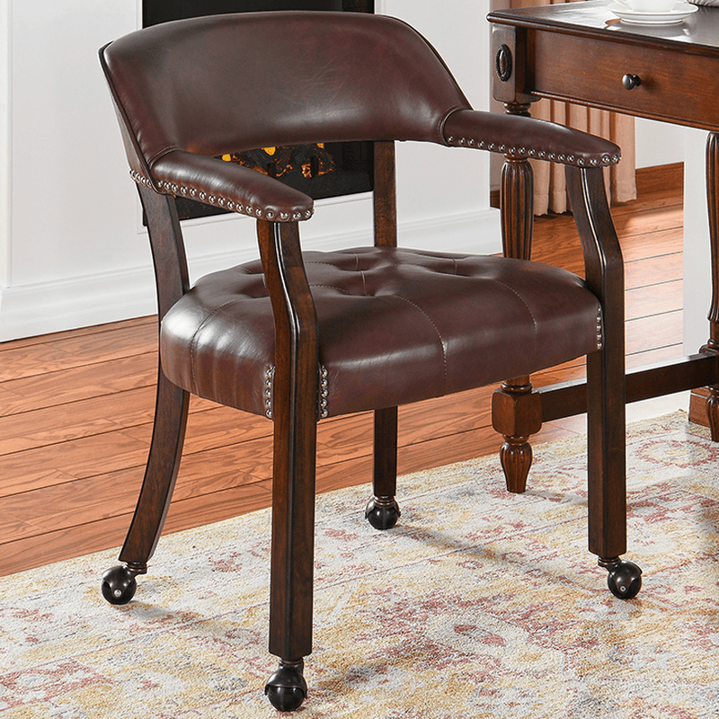 Sturdy Dining Room Arm Chair with Rollers, Decorative Nailhead, and Outlined Frame thumbnail 9