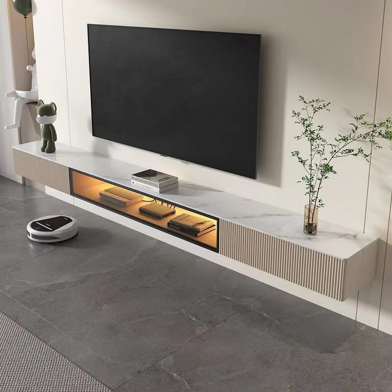 Modern Floating Stone TV Stand with 2 Drawers and 1 Cabinet thumbnail 4