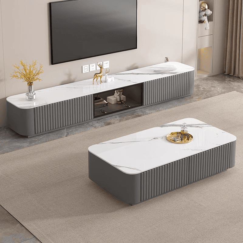 Trendy Vitreous Countertop TV Stand with Closet and 2 Drawers for Sitting Room thumbnail 5