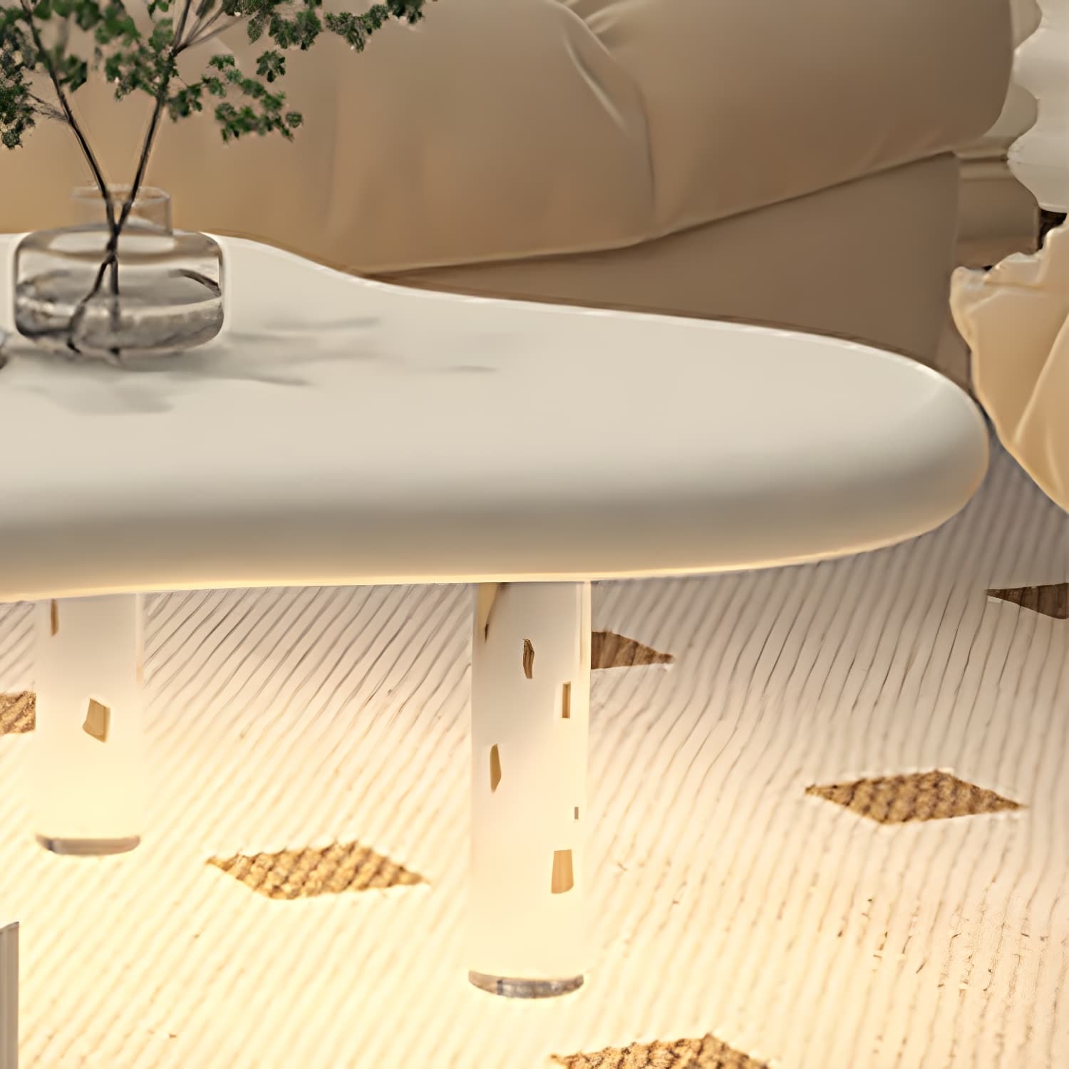 Nordic Irregular Coffee Table in White of 15.7" H with Acrylic Legs thumbnail 9