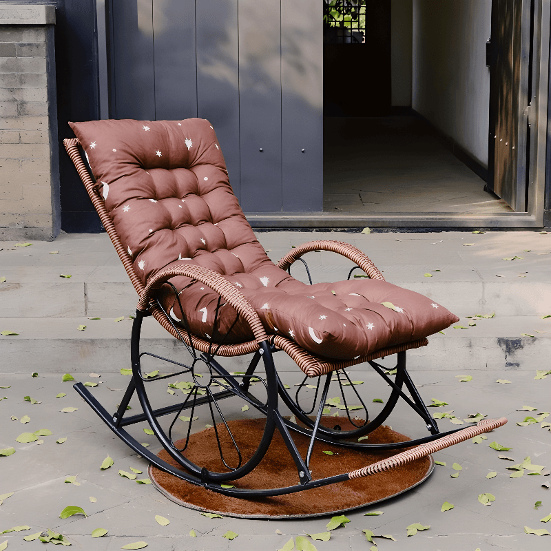 Old School Pecan/Light Green/Sand Cane Rocking Chair with Rear and Wagon Wheel Shaped Arms thumbnail 7