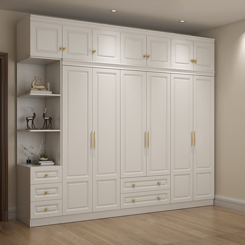 Art Deco Chalk Manufactured Wood Free Standing Interior Shelves Wardrobe with Soft Close Drawer and Hanging Rod thumbnail 6
