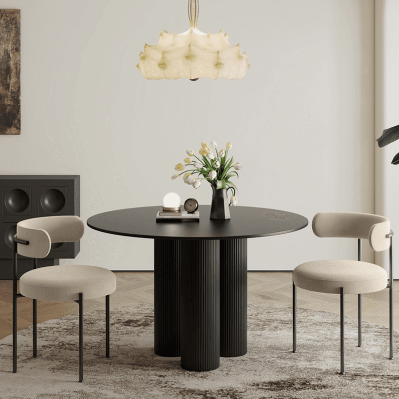 Ribbed Leg Circular-shaped Sintered Stone Dining Table with a Fixed Table Top for 2/for 4 in a Modern Simple Style thumbnail 9