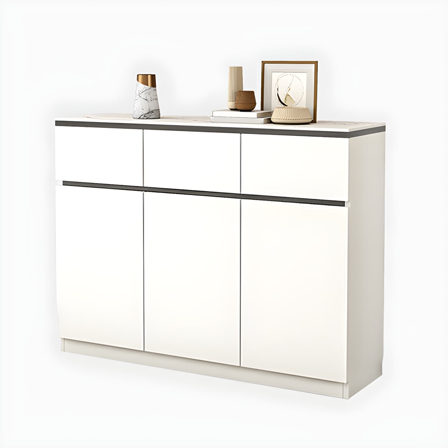 Modern Wood Sideboard Credenza with Drawers and Cabinets - Stone Countertop - image 12