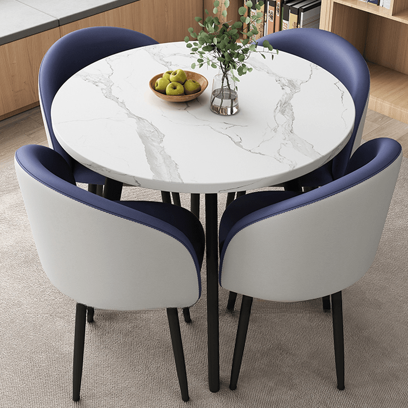 Circular Manufactured Wood Dining Table Set with Upholstered Back, Padded Chair, Arms, Seats 4 thumbnail 3