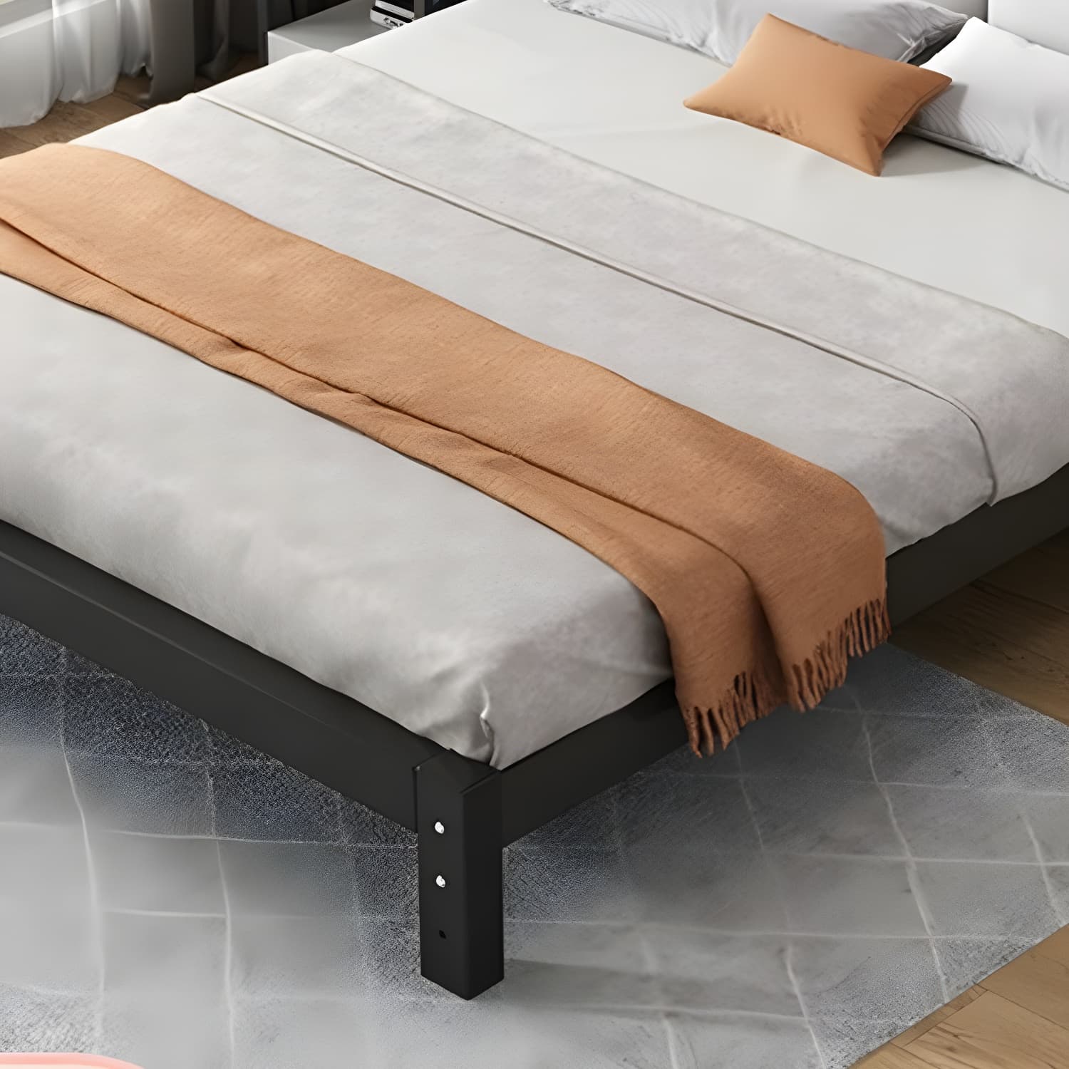 Modern Metal Panel Bed in White/Midnight Black with Easy Assembly thumbnail 10